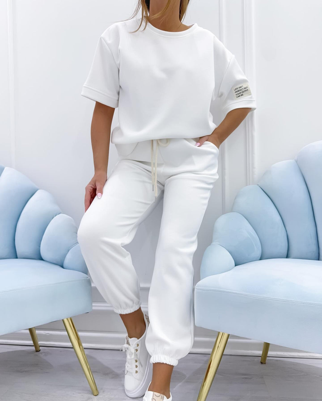 Women's relaxed fit short sleeve matching set. Perfect for versatile casual wear & summer comfort.