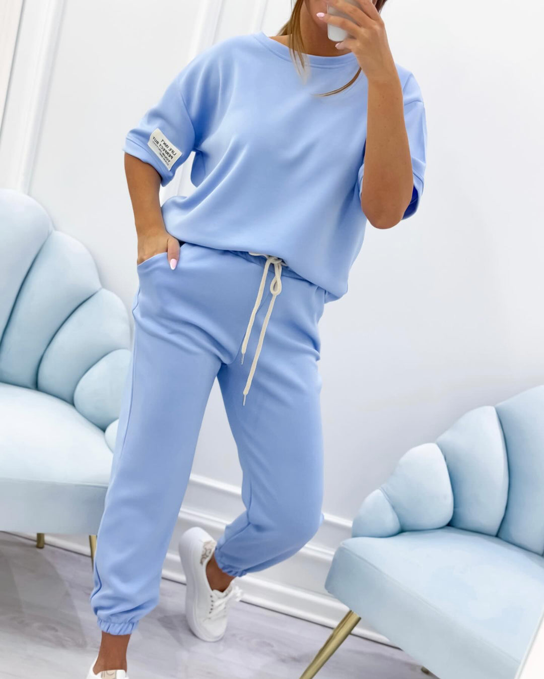 Everyday women's relaxed fit short sleeve set. Two-piece loungewear, perfect for casual style.