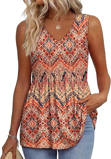 Women's floral print sleeveless top with a relaxed fit, perfect for spring and summer.
