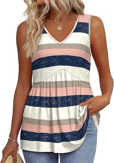 Comfortable women's everyday sleeveless top, relaxed fit, paired with jeans for a casual look.