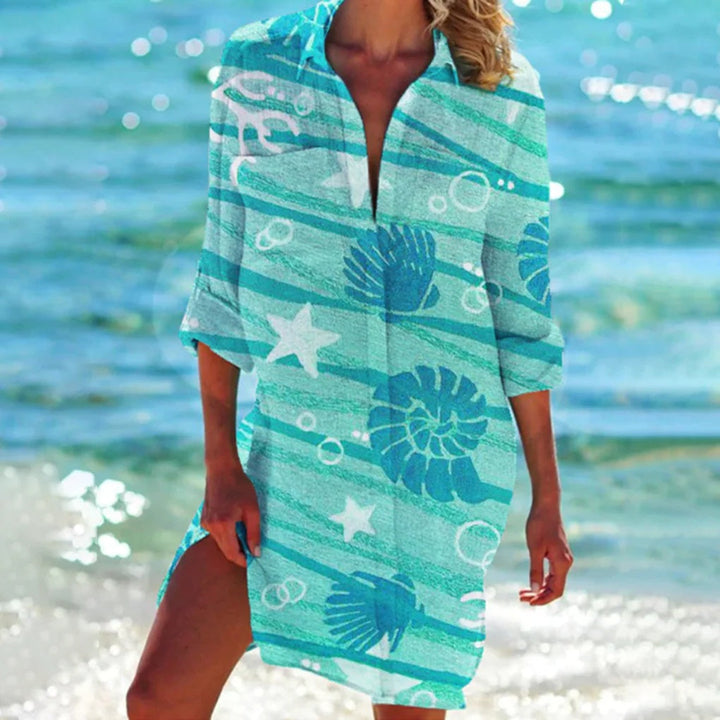 Ladies' comfortable short sleeve summer shirt with a stylish wide neckline. Great for warm weather.
