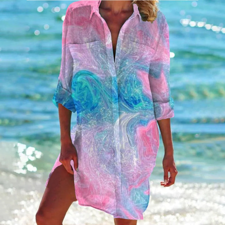 Fashionable women's summer shirt. Comfortable, relaxed fit, short sleeve top for effortless style.