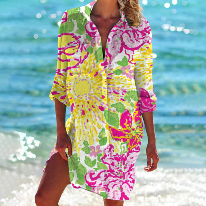 Women's relaxed fit short sleeve summer shirt. Comfortable & chic, ideal for casual warm weather.