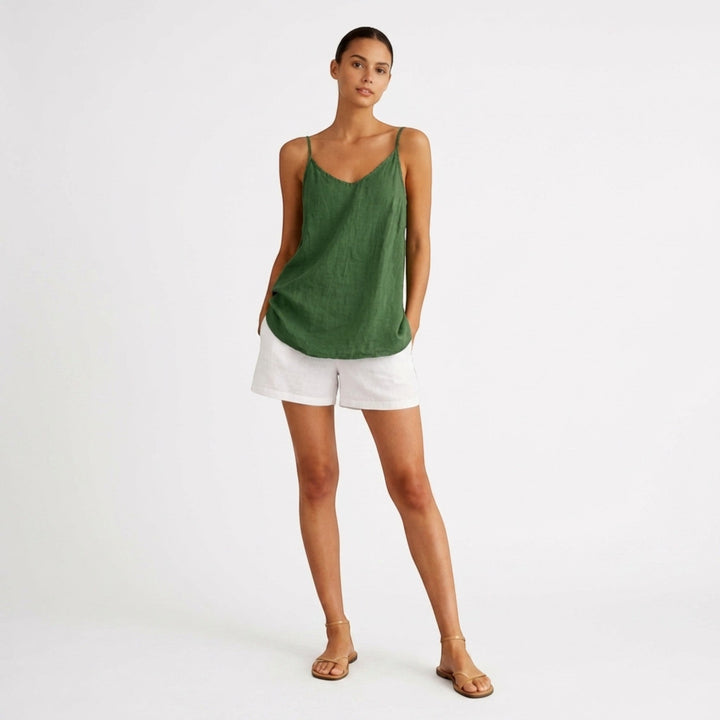 Chic women's relaxed fit spaghetti strap tank. A must-have versatile summer top.