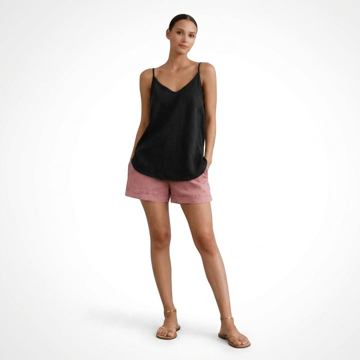 Women's relaxed fit cami tank with spaghetti straps, perfect for layering or solo wear.