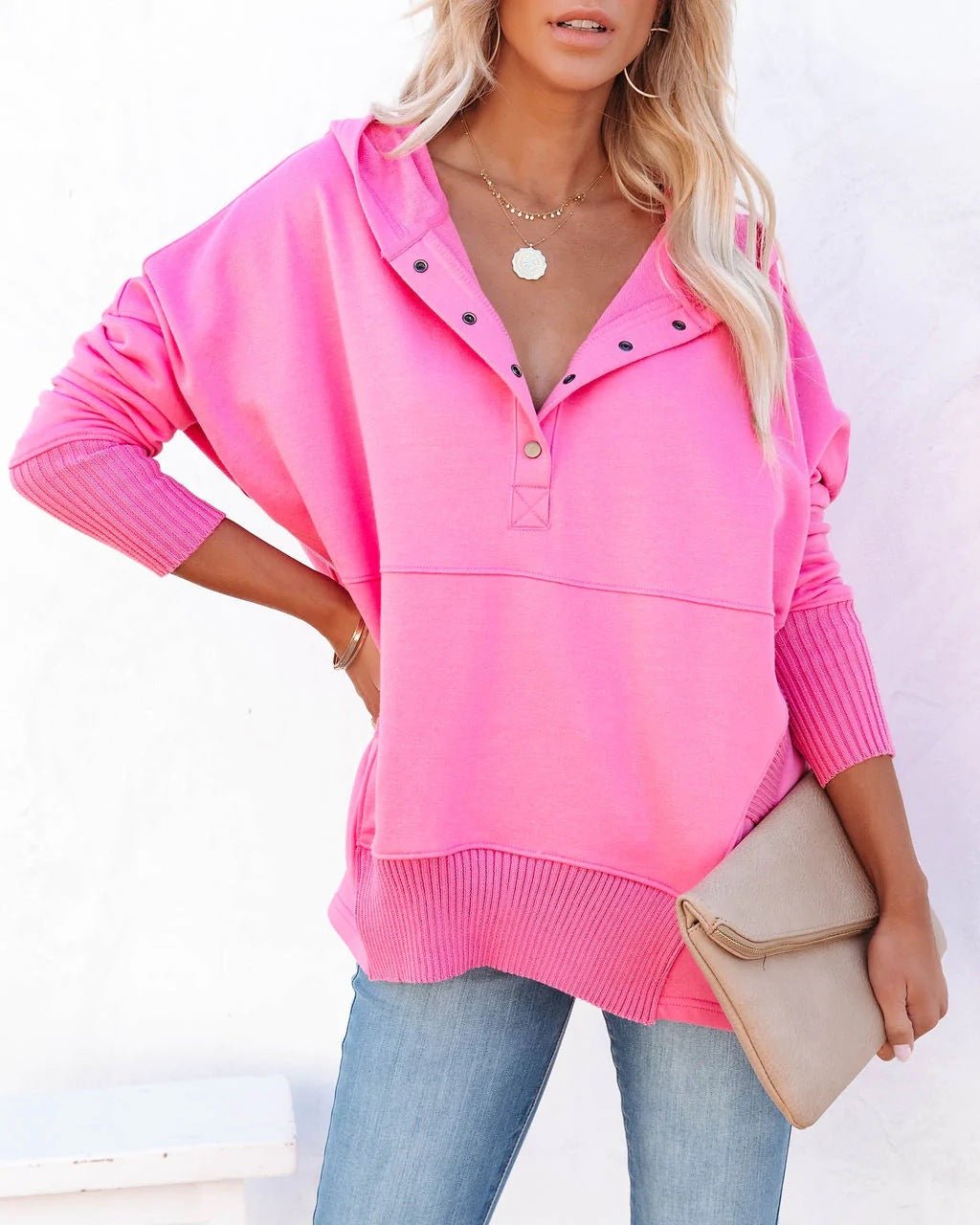 Women's casual relaxed fit tunic hoodie, a comfortable longline pullover sweatshirt.