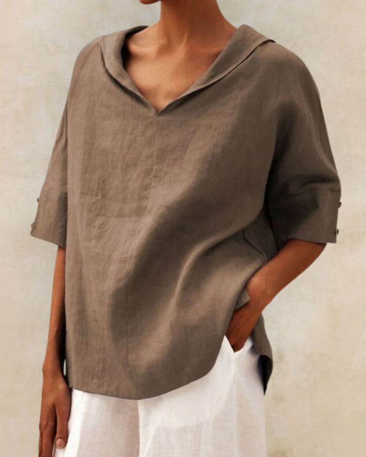 V-neck short sleeve women's blouse, relaxed fit for effortless style & comfort, versatile casual top.