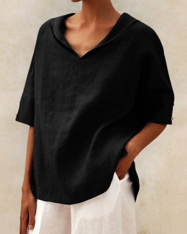 Effortless style: Women's relaxed V-neck blouse, short sleeve, comfortable for casual & office wear.