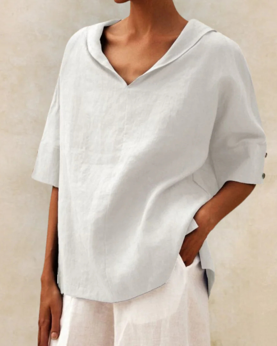 Everyday wear women's relaxed V-neck blouse, short sleeve for ultimate comfort and versatile style.