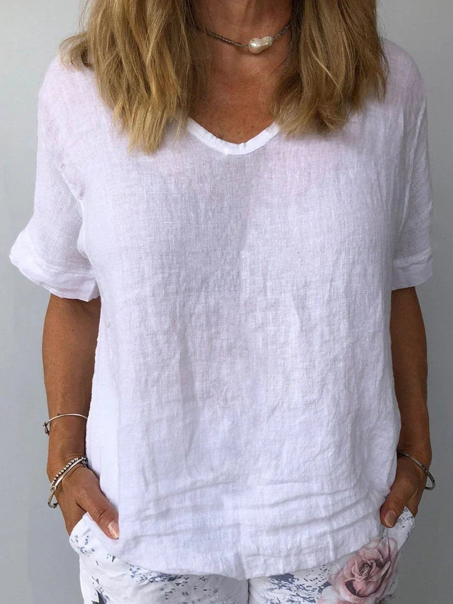 Everyday comfort women's relaxed V-neck short sleeve top, ideal for a stylish, casual look.