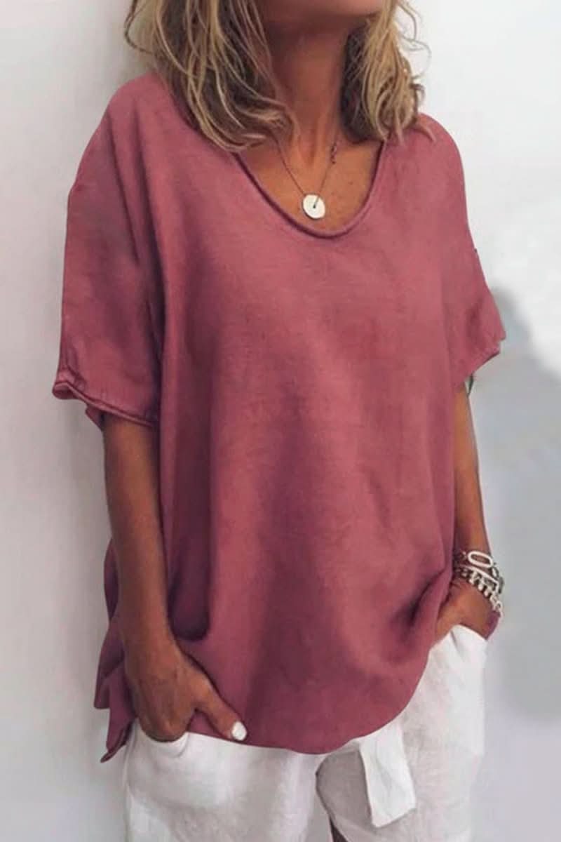 Lightweight, relaxed fit women's V-neck blouse, a versatile summer top for any occasion.