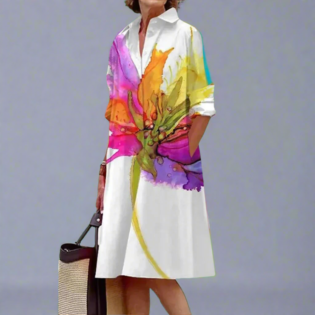 Women's relaxed fit white midi summer dress for casual wear, perfect for vacation or beach outings.