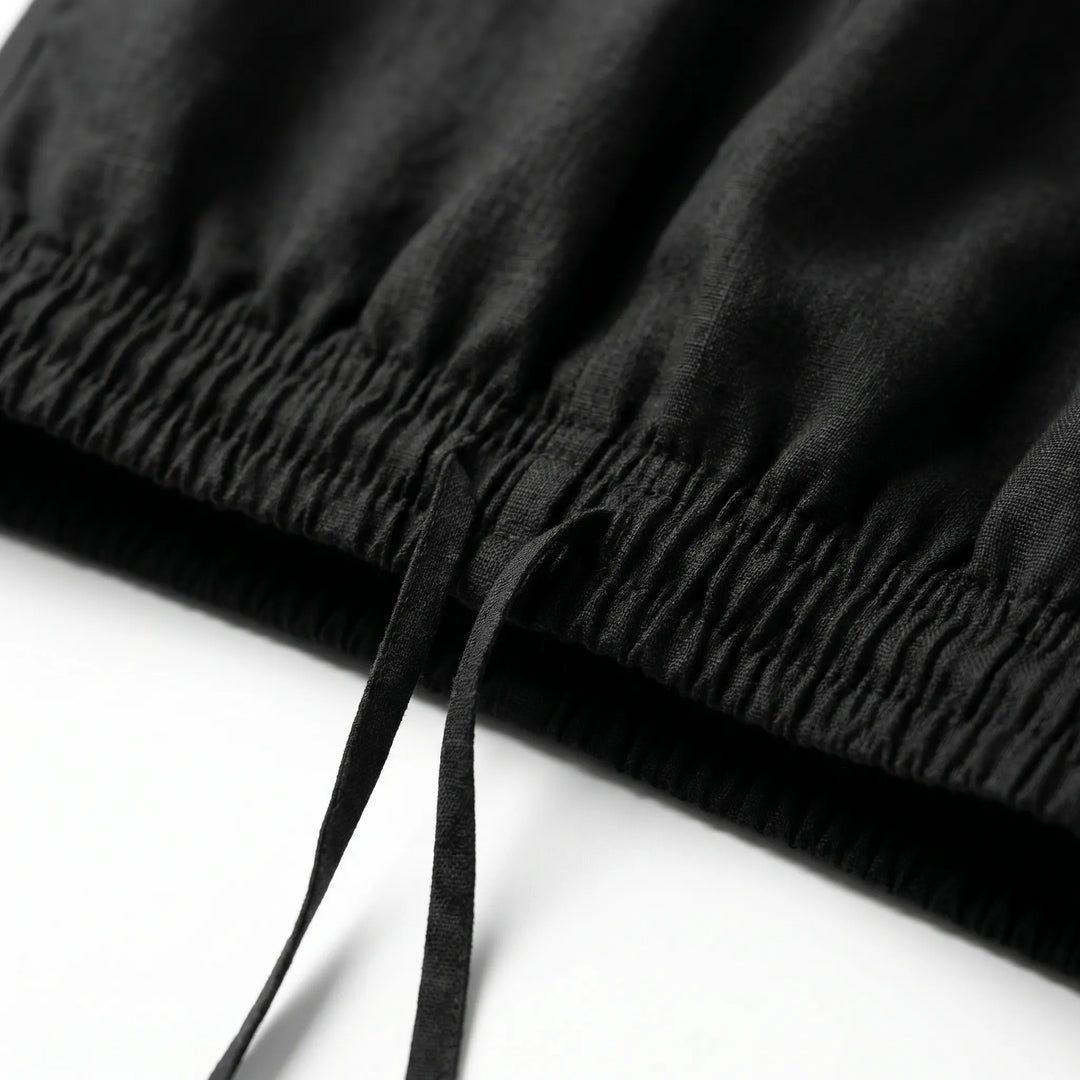 Black women's relaxed fit wide-leg pants, full length, comfortable for all-day summer fashion.
