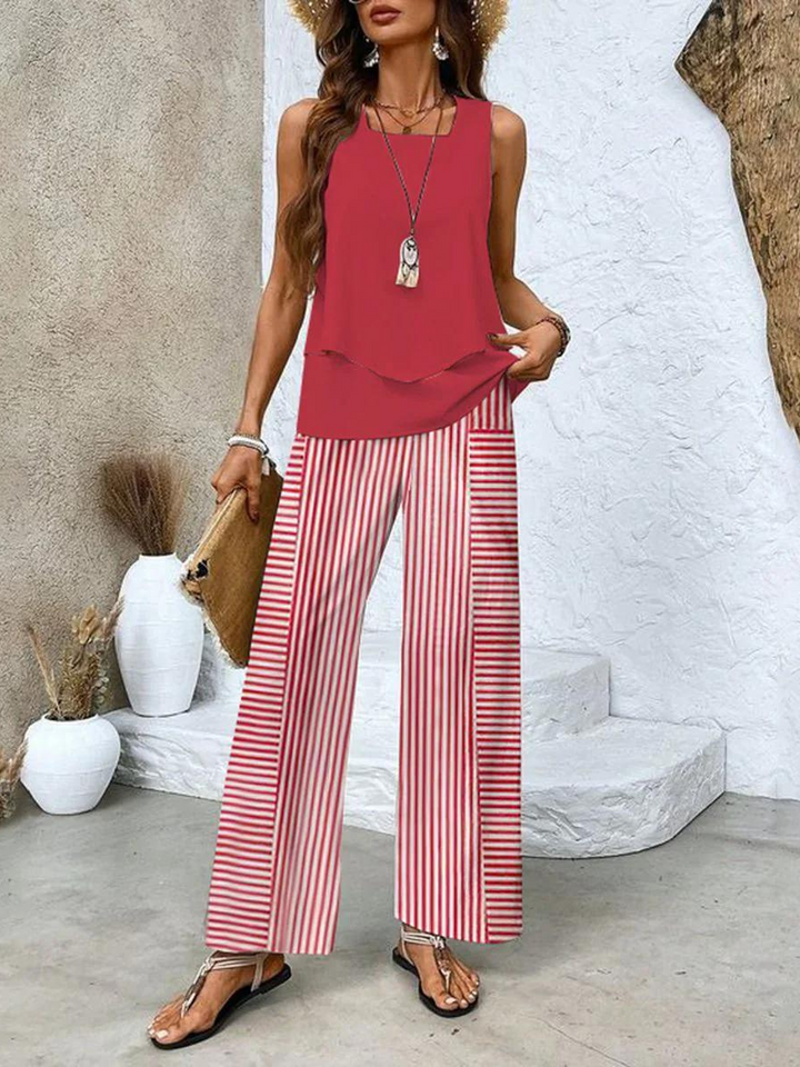 Stylish women's matching set: relaxed tank top & flowy wide-leg pants. Ideal for summer casual fashion.