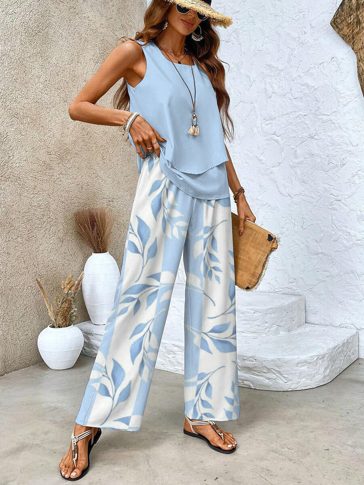 Women's comfortable flowy pants & tank top matching set. Relaxed fit for everyday summer fashion.