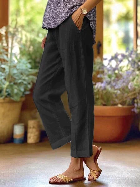 Comfortable women's relaxed fit straight-leg pants, ideal for casual wear, leisure, travel, and spring fashion.
