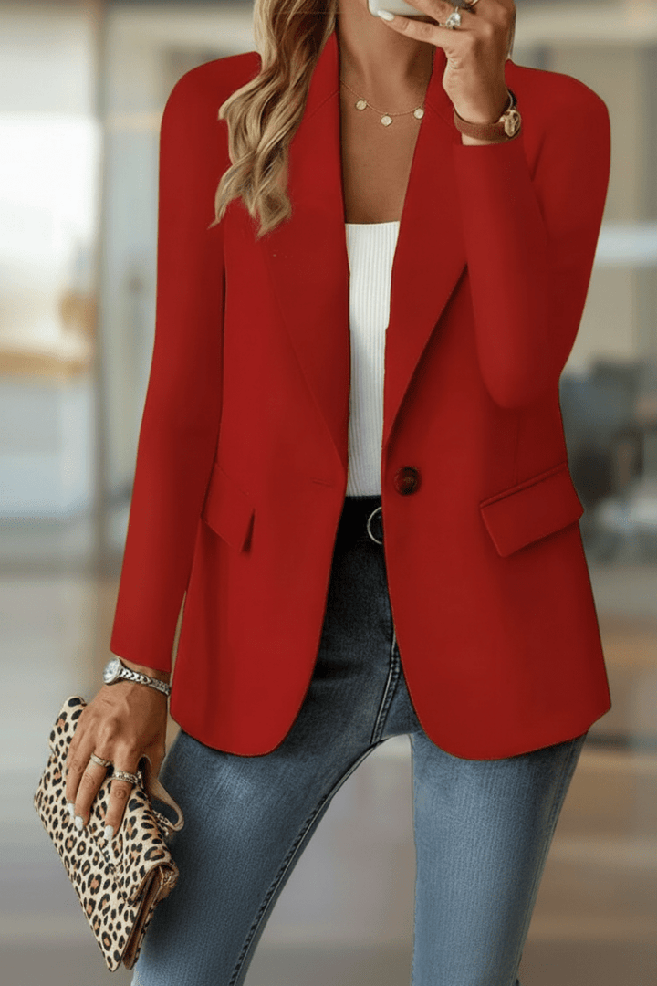 Women's relaxed tailored blazer jacket for business casual or everyday elegant style.
