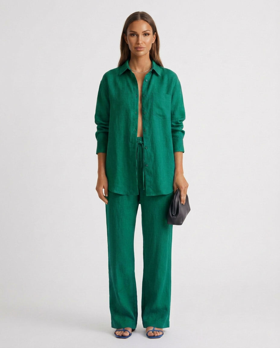 Coordinated women's two-piece matching set; relaxed fit for casual comfort wear.