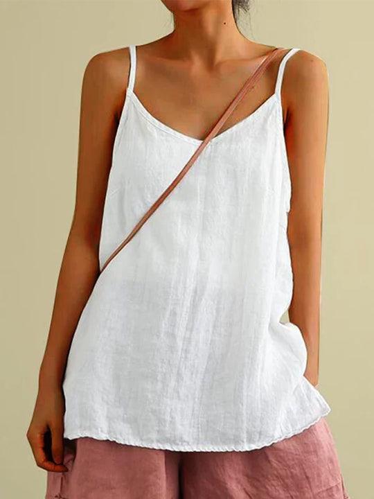 Women's relaxed V-neck cami top. Comfortable sleeveless design for summer casual wear & layering.