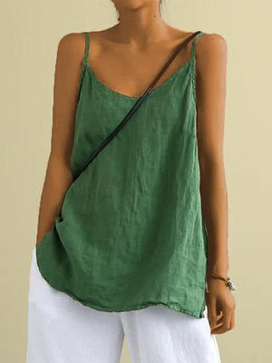 Flowy V-neck cami top for women. Perfect relaxed fit for summer fashion, vacation, & daily comfort.