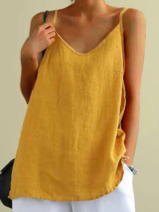 Sleeveless women's V-neck cami top. Relaxed fit, comfortable & versatile for summer, casual or layering.