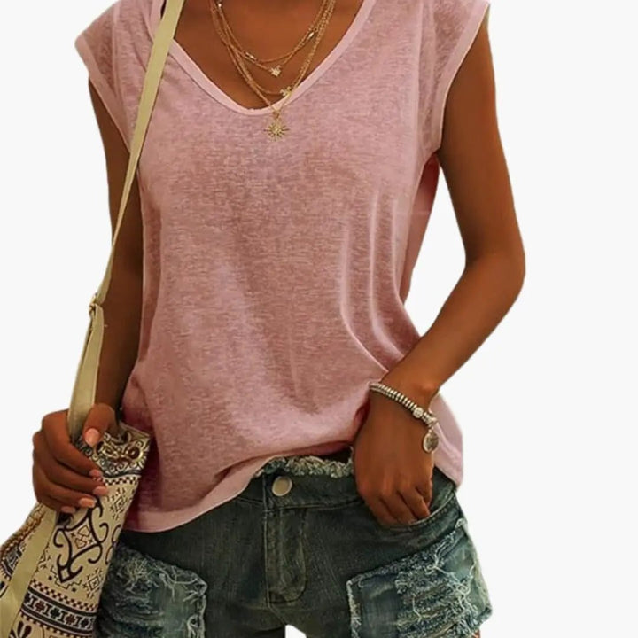 Chic women's sleeveless V-neck top in a relaxed fit, perfect for casual summer styling.
