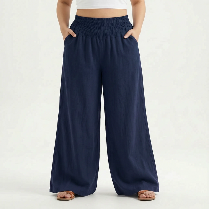 Women's fashionable wide-leg summer pants, offering a comfortable relaxed fit for spring & summer.