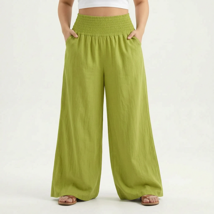 Women's comfortable wide-leg pants with a relaxed fit, featuring an adjustable waist for summer.