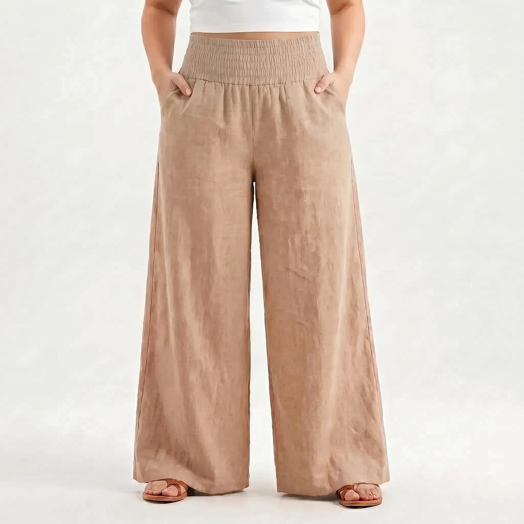 Chic women's wide-leg summer trousers, embodying effortless style & comfort wear for sunny seasons.