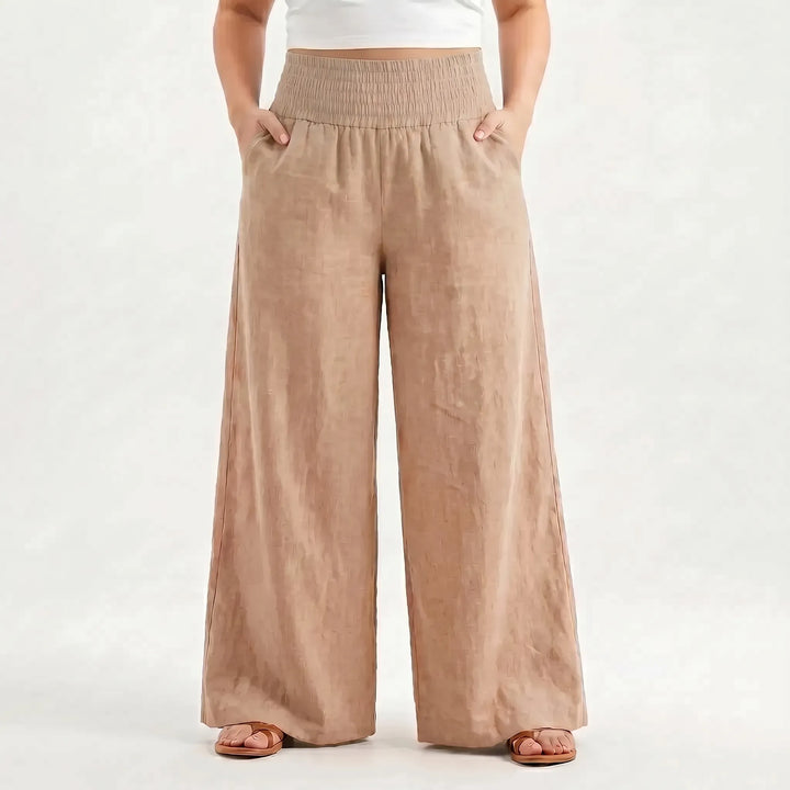 Chic women's wide-leg summer trousers, embodying effortless style & comfort wear for sunny seasons.