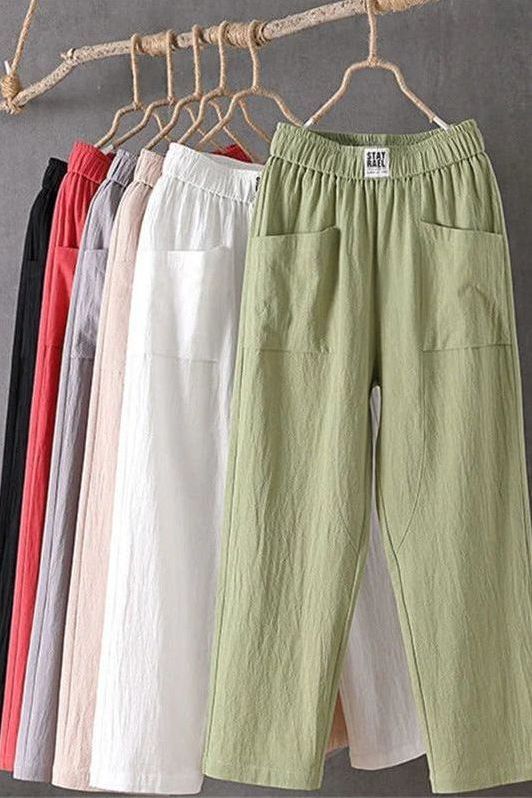 Relaxed fit wide-leg summer pants for women, comfortable and flowy, ideal as casual vacation trousers.