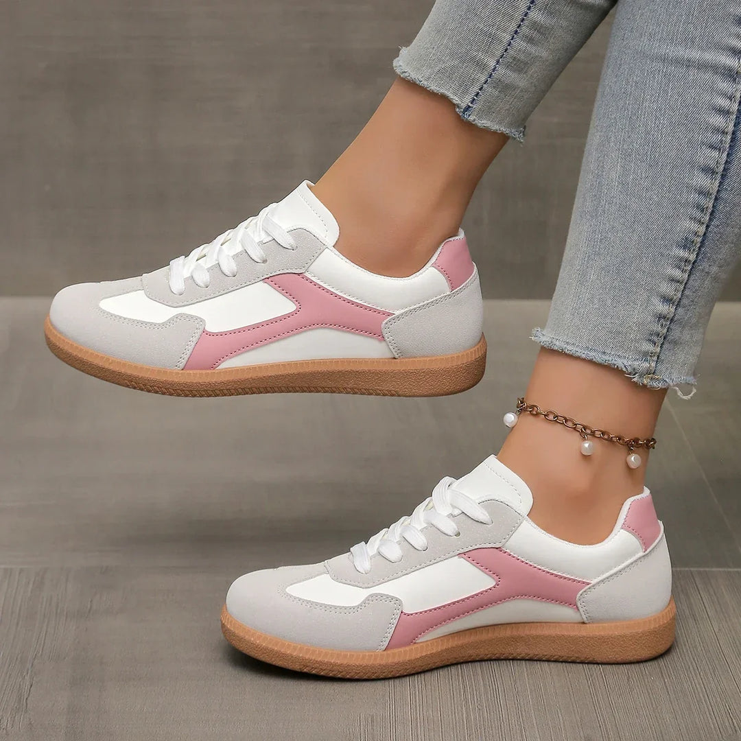Women's retro casual sneakers with low profile, cushioned comfort & stylish gum sole for everyday wear.
