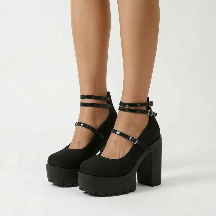 Stylish women's retro Mary Jane platform heels with a chunky block heel and comfortable round toe design.