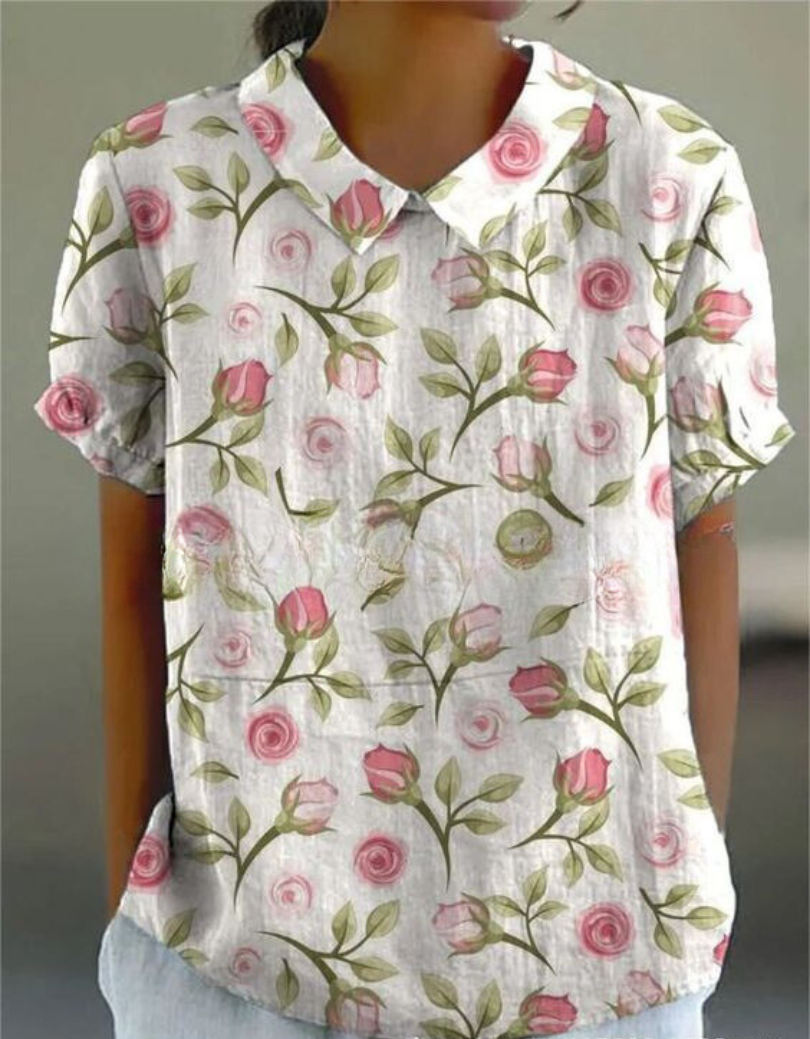 Casual chic women's retro floral embroidered top, short-sleeve, ideal for summer vacation wear.