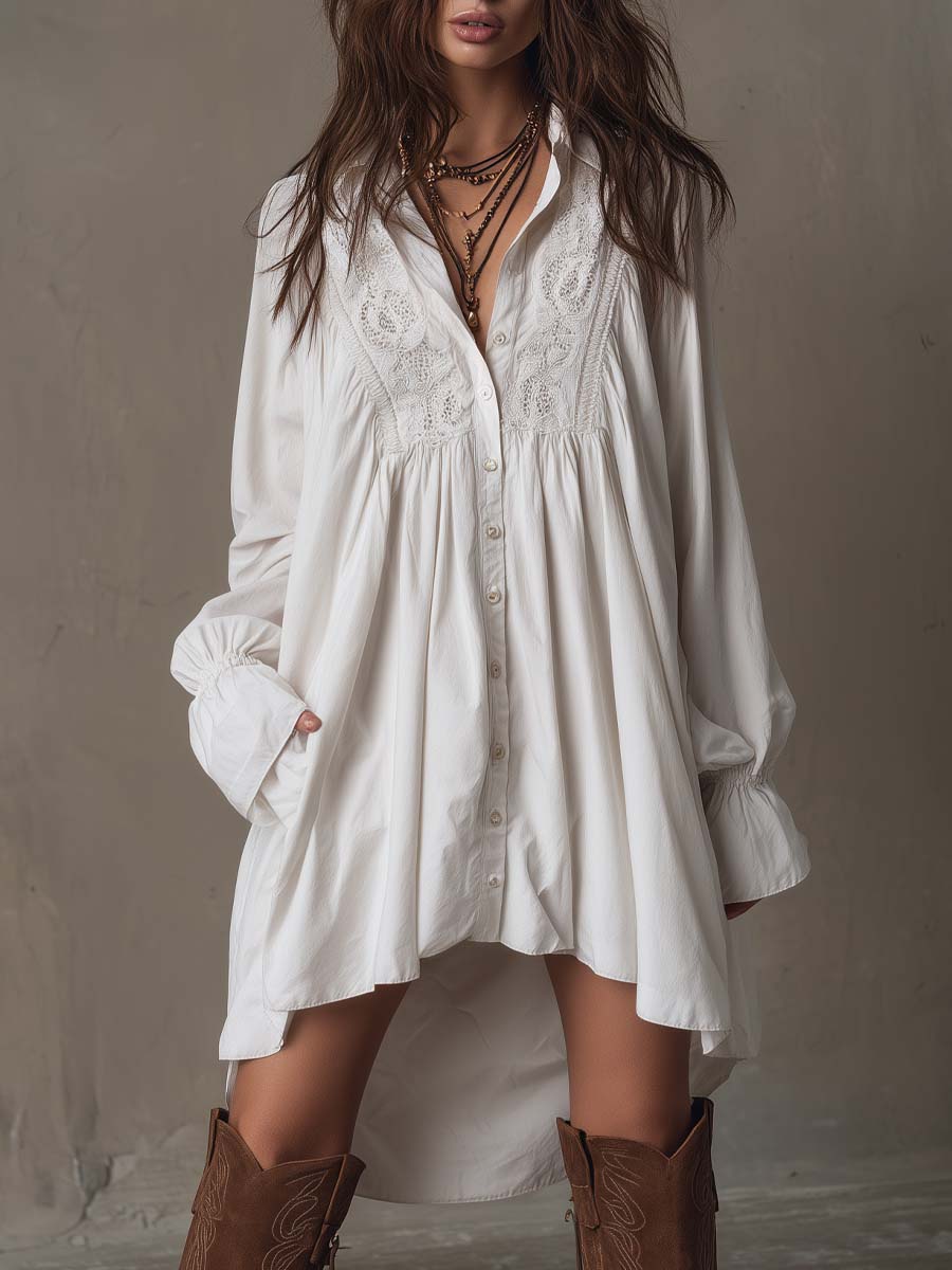 Women's retro long sleeve mini dress with unique irregular hem. Perfect for fall/spring elegant party wear.