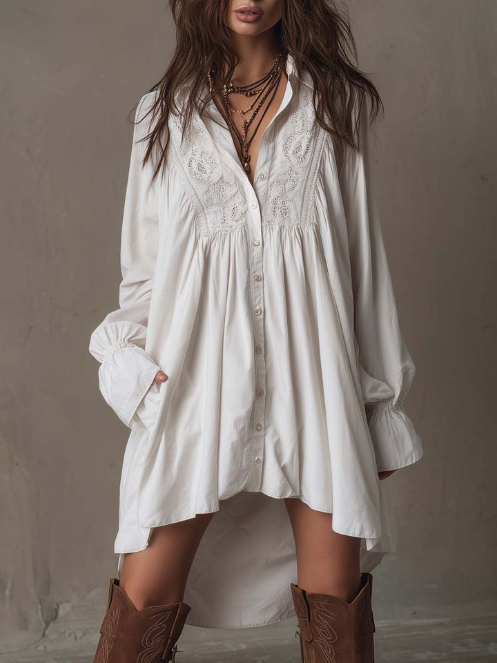 Women's retro long sleeve mini dress with unique irregular hem. Perfect for fall/spring elegant party wear.