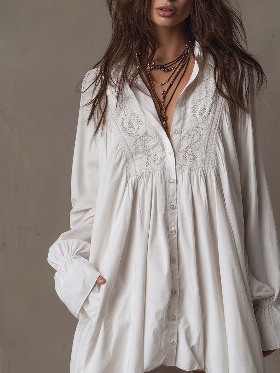 Women's long sleeve retro mini dress, featuring a chic irregular hem. A stylish and unique piece for fall & spring fashion.