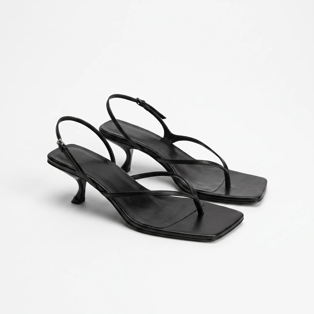 Chic women's summer sandals: retro square toe, comfortable kitten heel, and adjustable slingback strap.