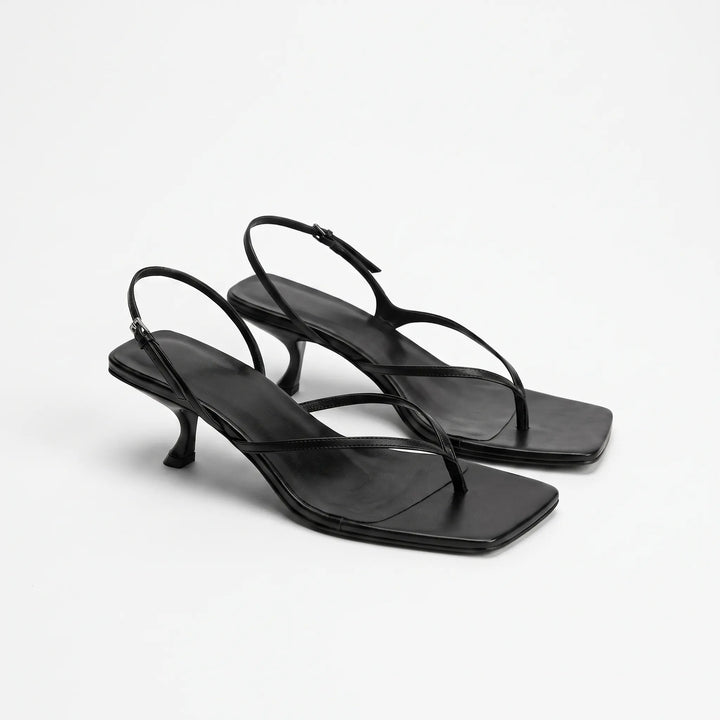 Chic women's summer sandals: retro square toe, comfortable kitten heel, and adjustable slingback strap.