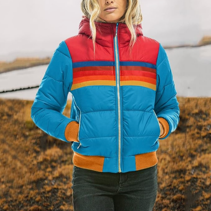Cozy women's retro faux fur hooded parka jacket. Warm winter outerwear for fashionable cold-weather comfort.