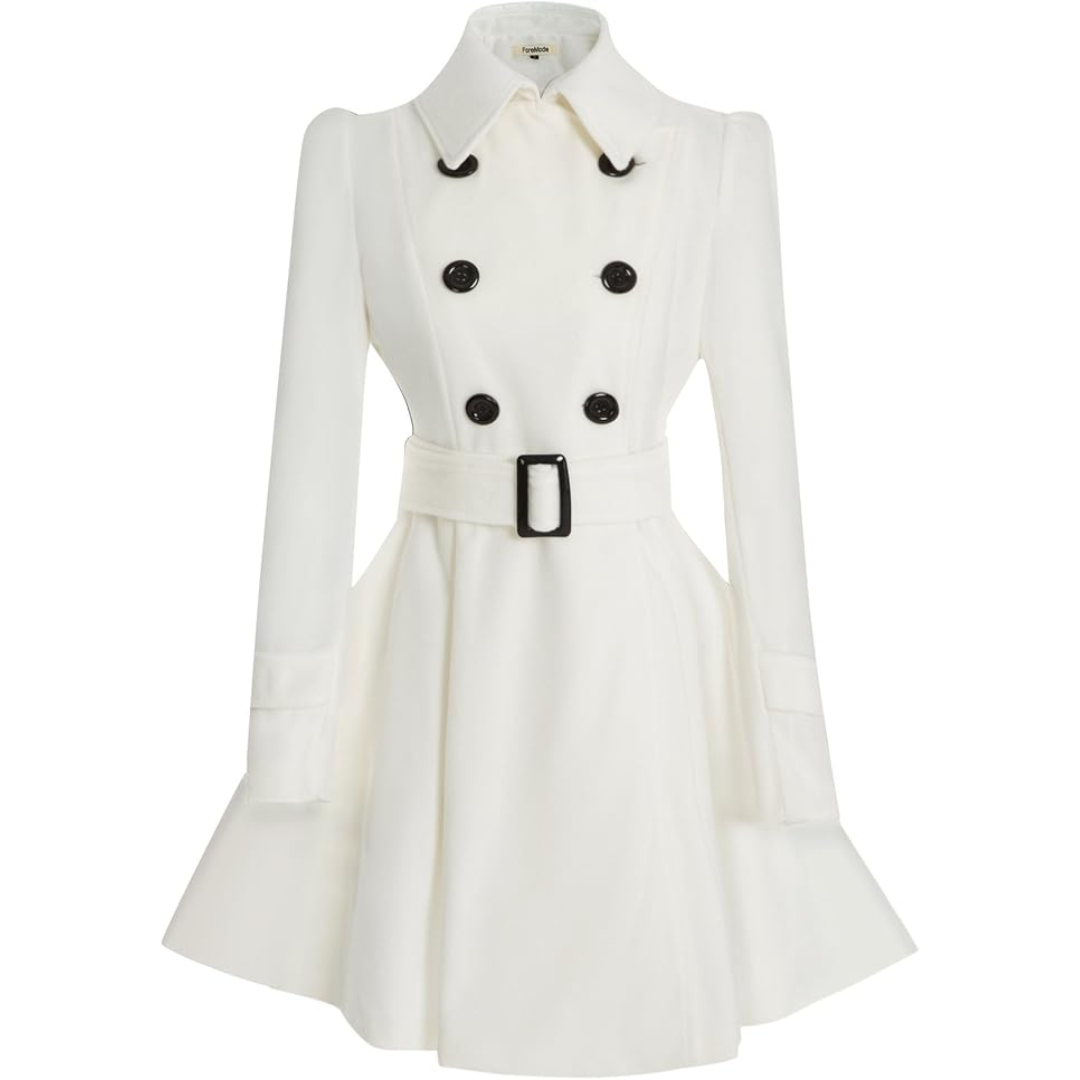 Stylish women's mid-length peacoat with reversible design. Perfect belted fall fashion jacket.