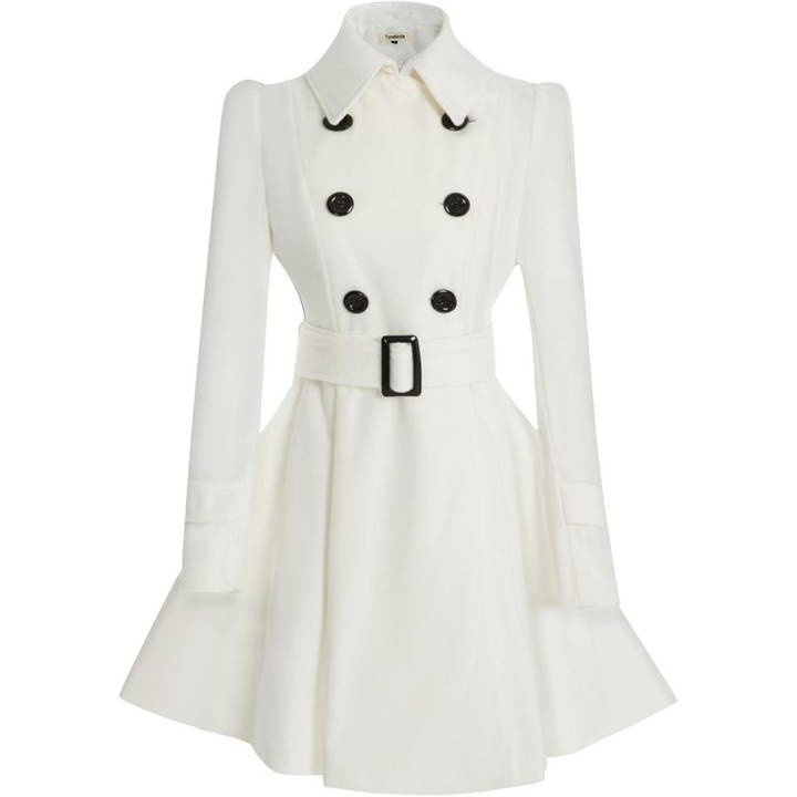 Stylish women's mid-length peacoat with reversible design. Perfect belted fall fashion jacket.