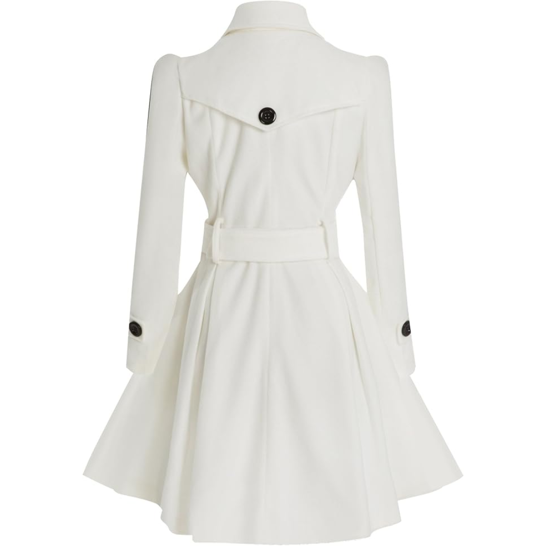Mid-length women's peacoat, reversible and belted. A sophisticated fall fashion outerwear staple.