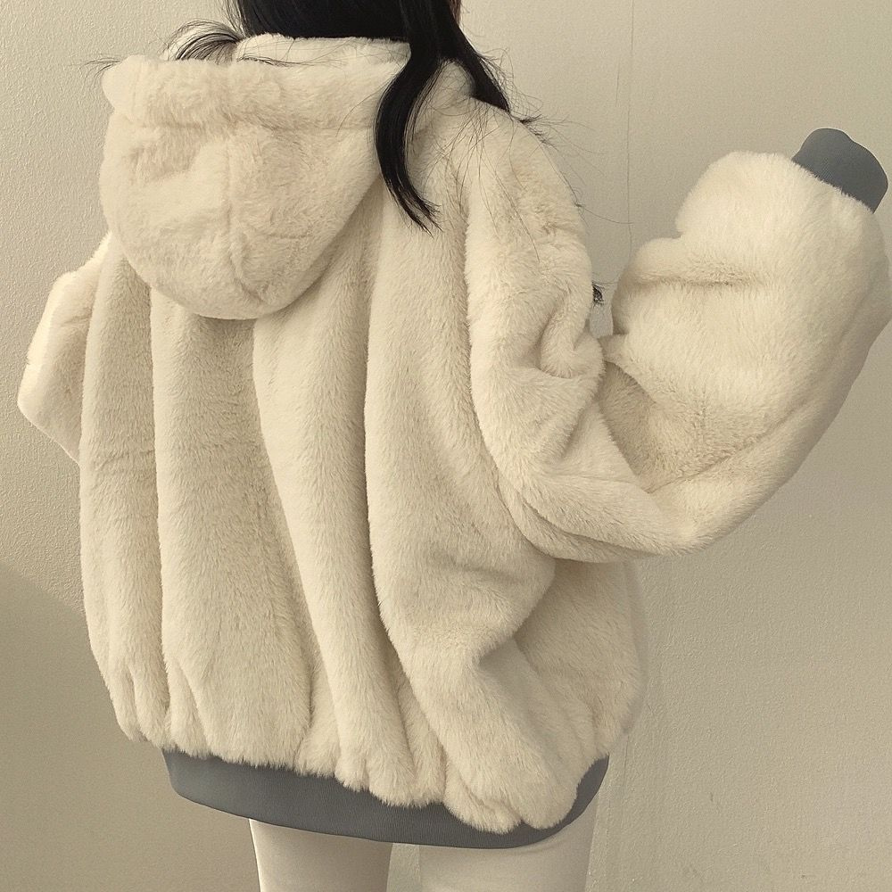 Winter coat alternative: cozy women's reversible hooded jacket, vici23022024, for everyday wear.