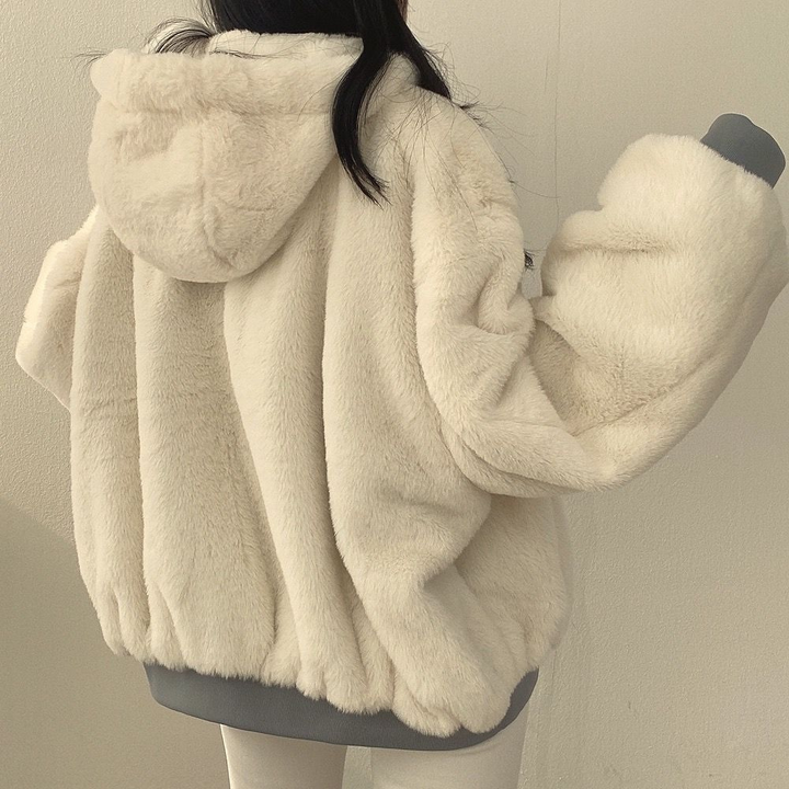 Winter coat alternative: cozy women's reversible hooded jacket, vici23022024, for everyday wear.