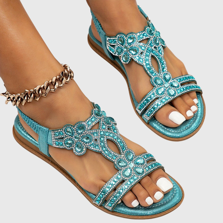 Sparkling boho flat sandals for women, great for beach & party wear.