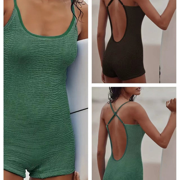 Women's ribbed one-piece athletic monokini tank swimsuit, perfect for beach sports & aquatic activities.