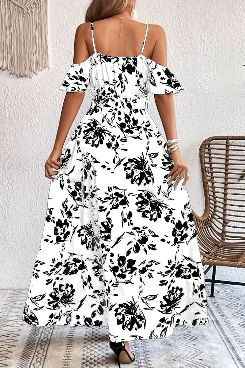 Versatile women's cold shoulder maxi dress, suitable for summer parties, casual outings, or evening wear.
