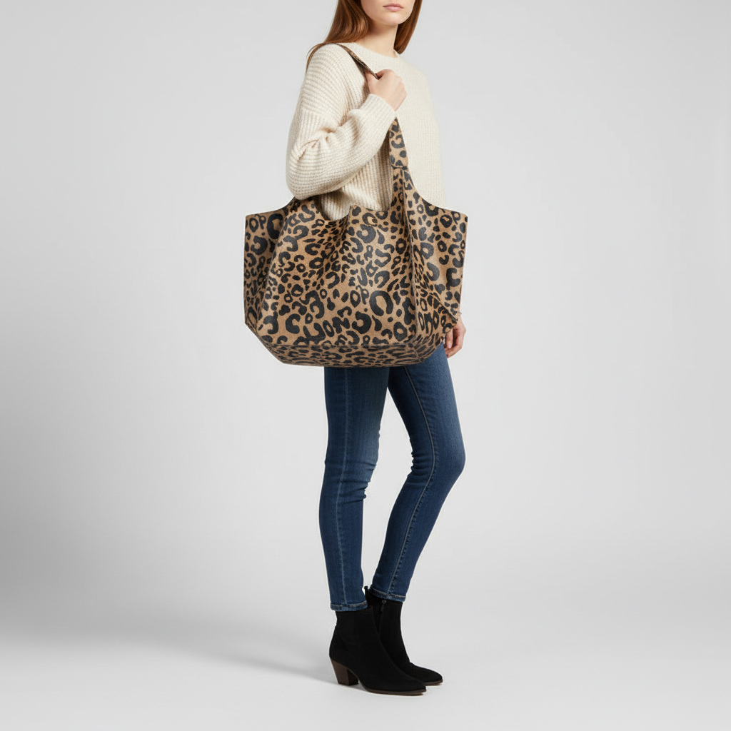 Women's spacious vegan leather tote bag. Chic, large everyday shoulder bag, ethical & functional.