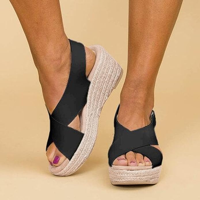 Women's rope wedge platform sandals with crisscross straps, perfect for summer casual wear.